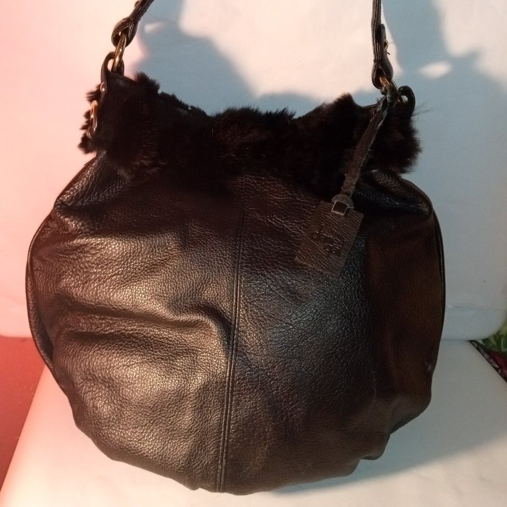 LEATHER BLACK Diane Gail LA Fur & Leather Hobo Satchel Bag by DIANE GAIL